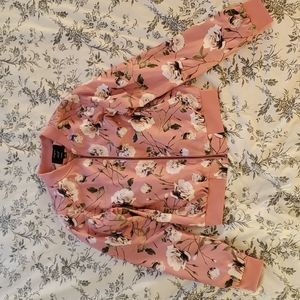 Bomber Jacket | Pink & White | Floral Pattern | Medium | Iris Los Angeles